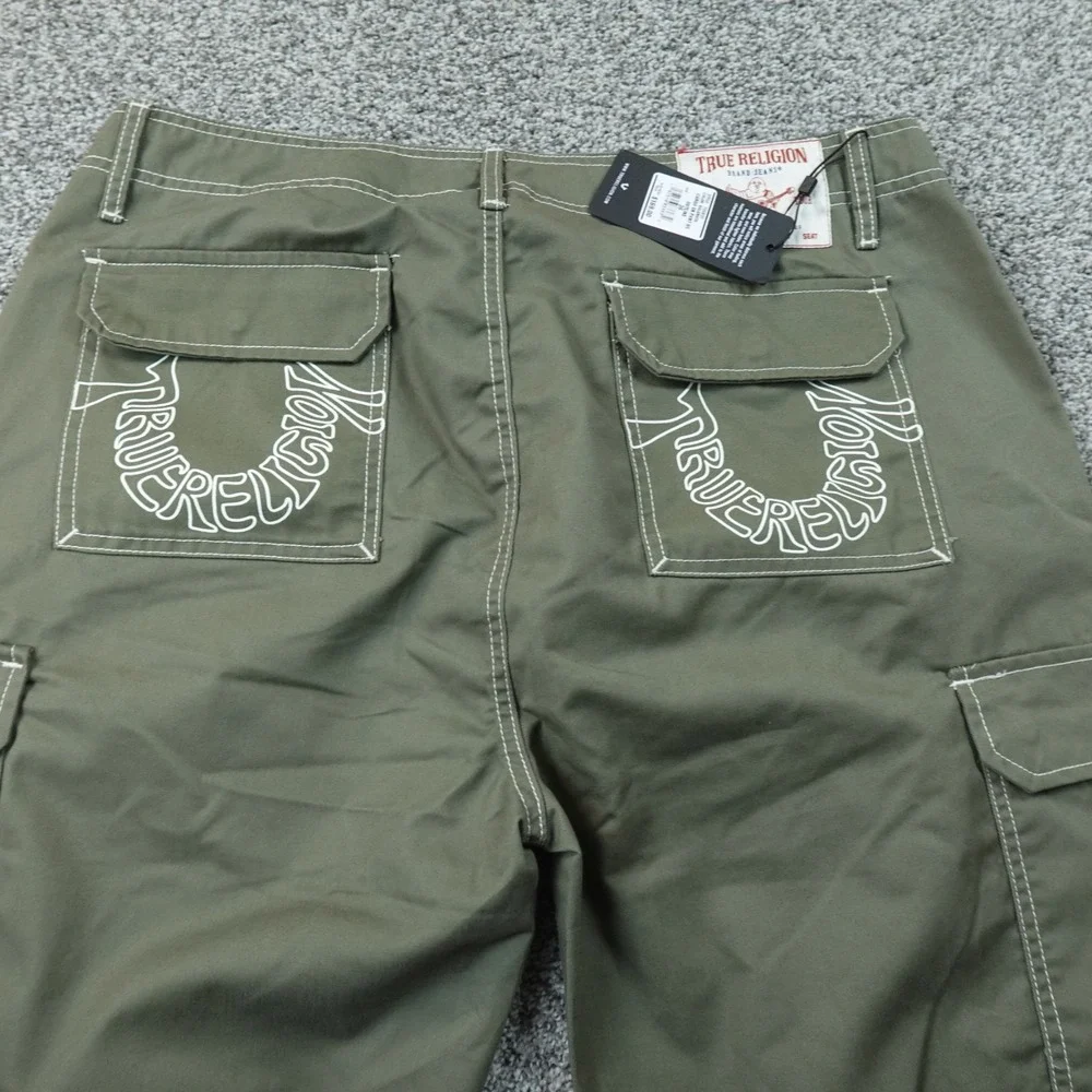 NEW True Religion Pants Mens 36X32 Green Cargo Baggy White Contrast Stitch Y2K